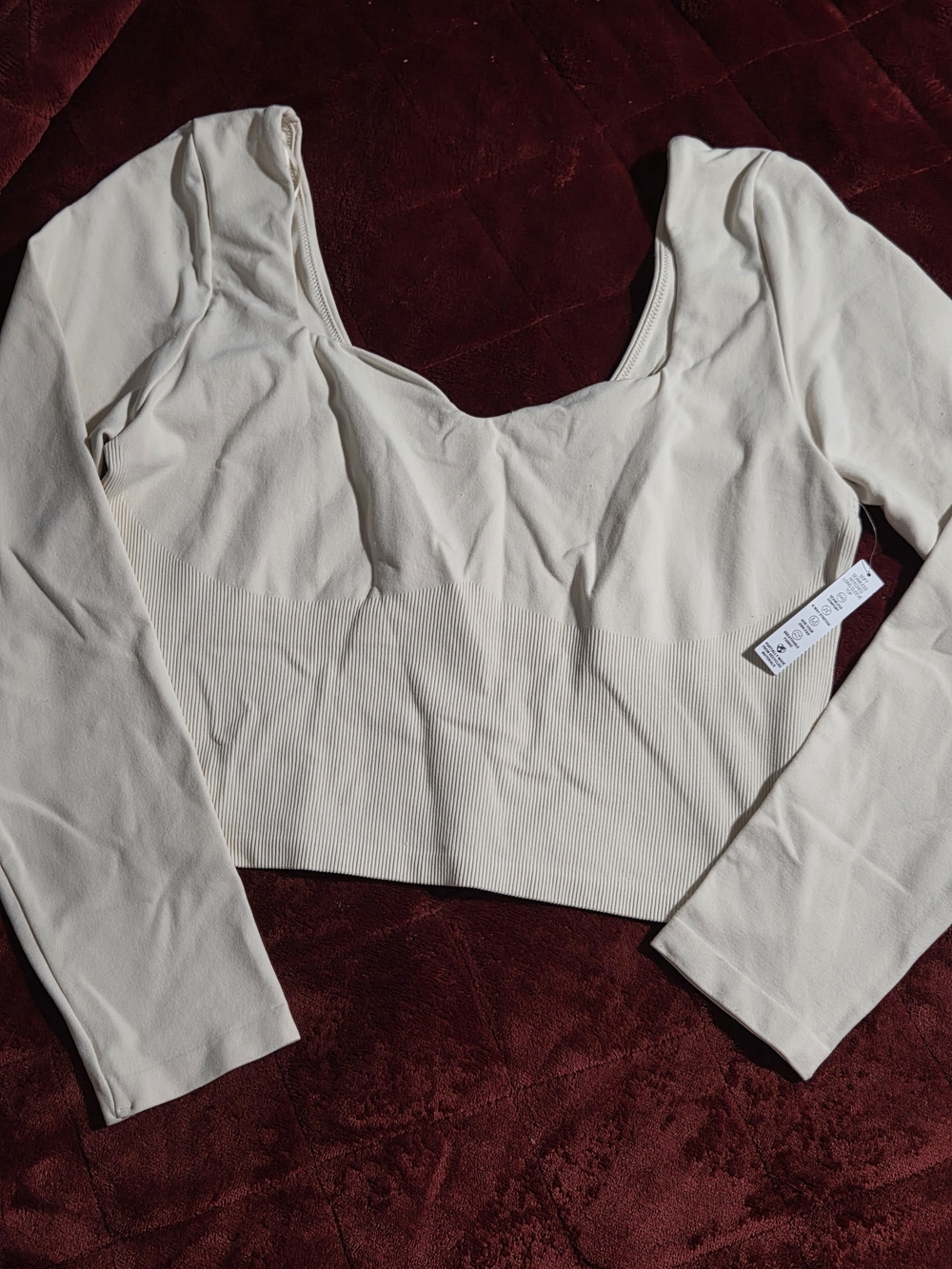 Victoria's Secret PINK Long Sleeve Scoop Neck Crop Top - Cream